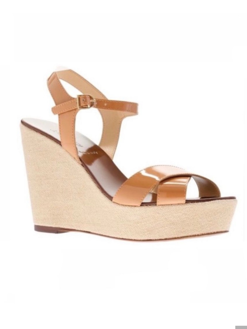 J. Crew Women's Size 7 Jute Wedge Sandals in Patent Leather Brown Cloth Italy